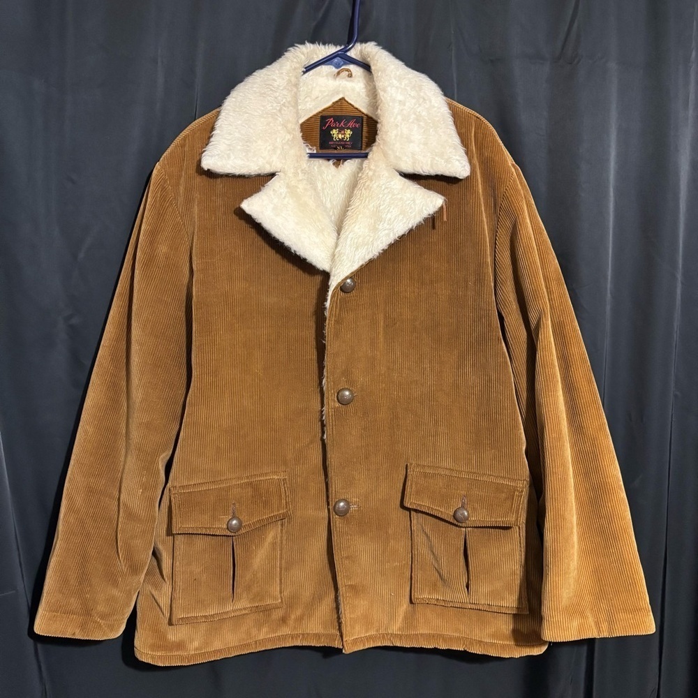 Park Ave Tan Corduroy Jacket w/ Faux Sherling Lining size XL made in Japan